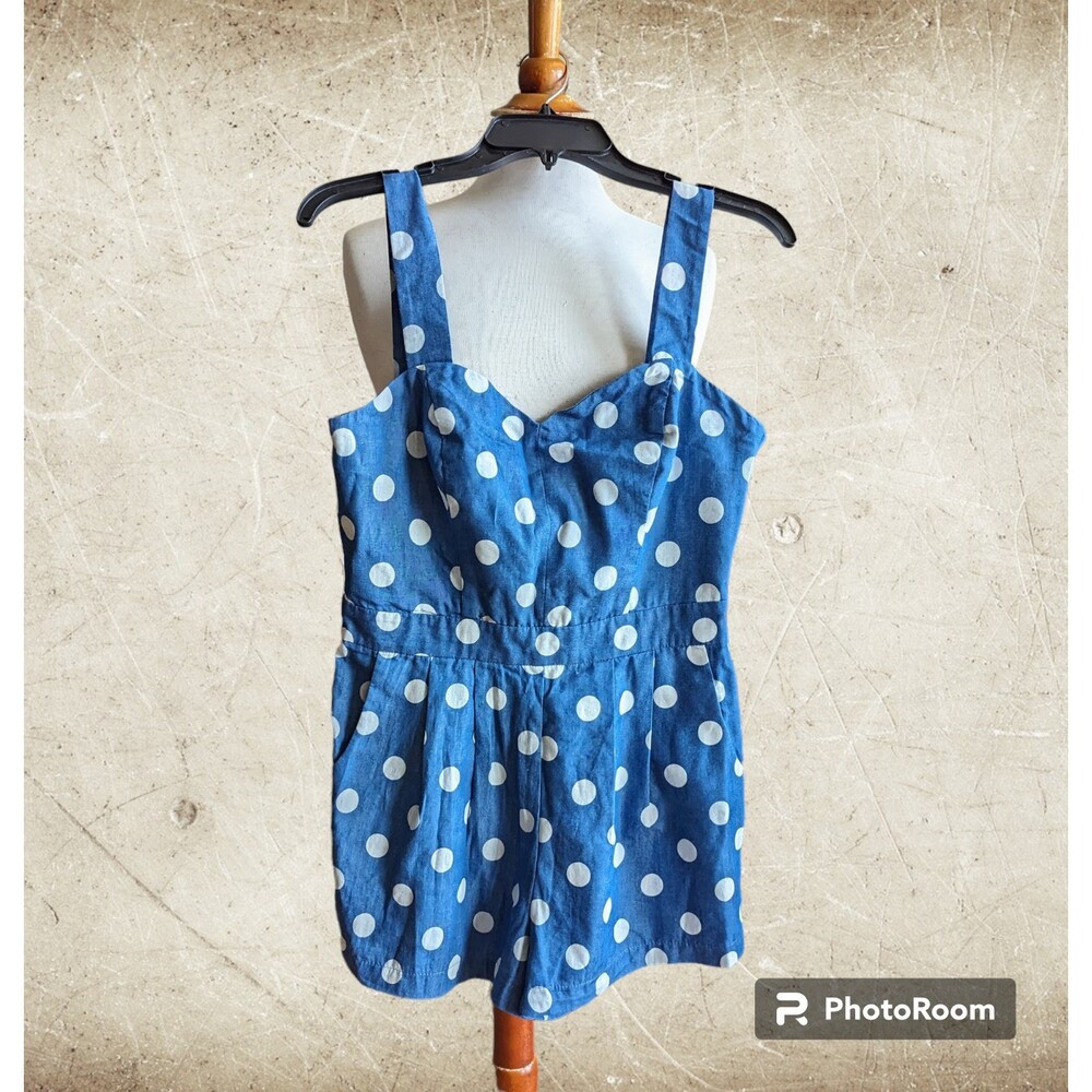 Monteau romper blue w/white polka dots SZ L